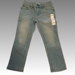 Cat & Jack Light Wash Taper Stretch Adj Waist NWT Unisex 5 Kid Distressed Jeans